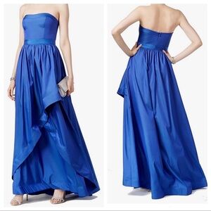 Adrianna Papell Royal Blue Backless High-Low Strapless Gown for Prom